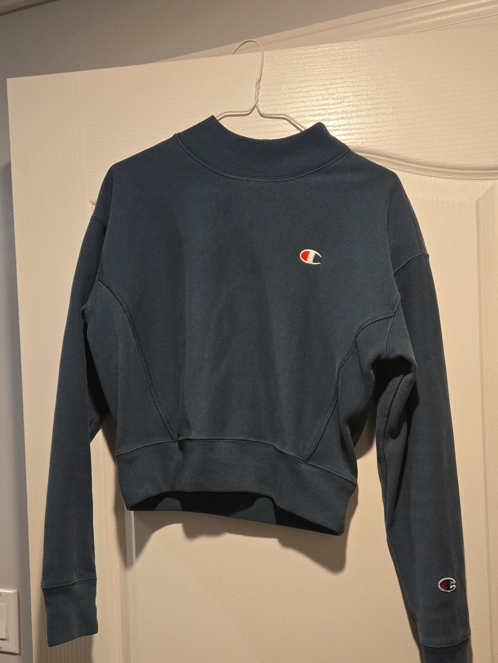 Women's Blue Champion Crew Sweatshirt with Chest Logo XS